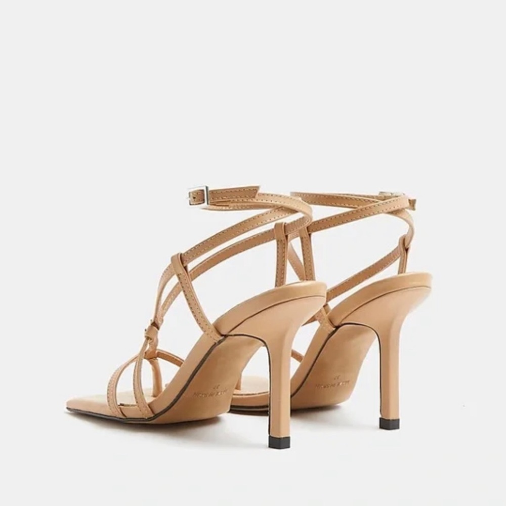 River Island Leather Square Toe Strappy Nude Heel Sandals size 39 - Picture 4 of 9